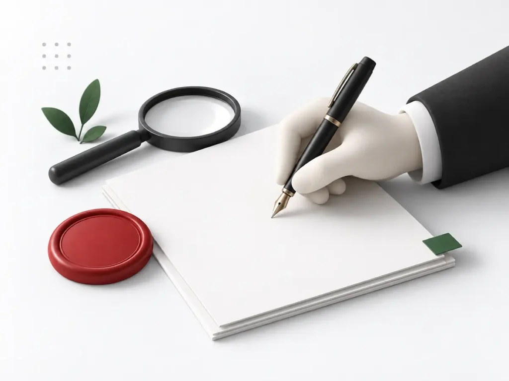 Illustration: a document being signed with a seal